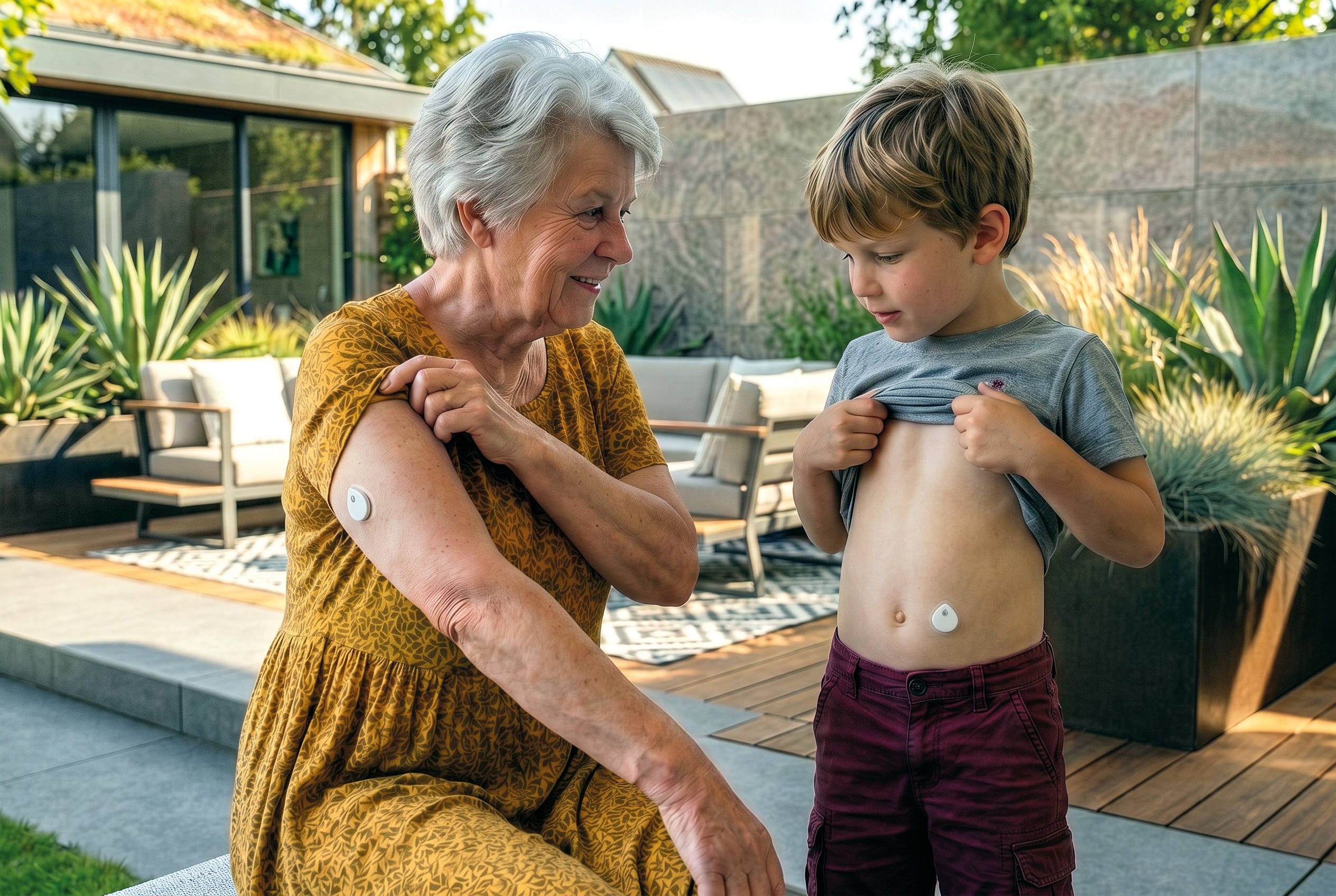 Man and child with sensor on arm