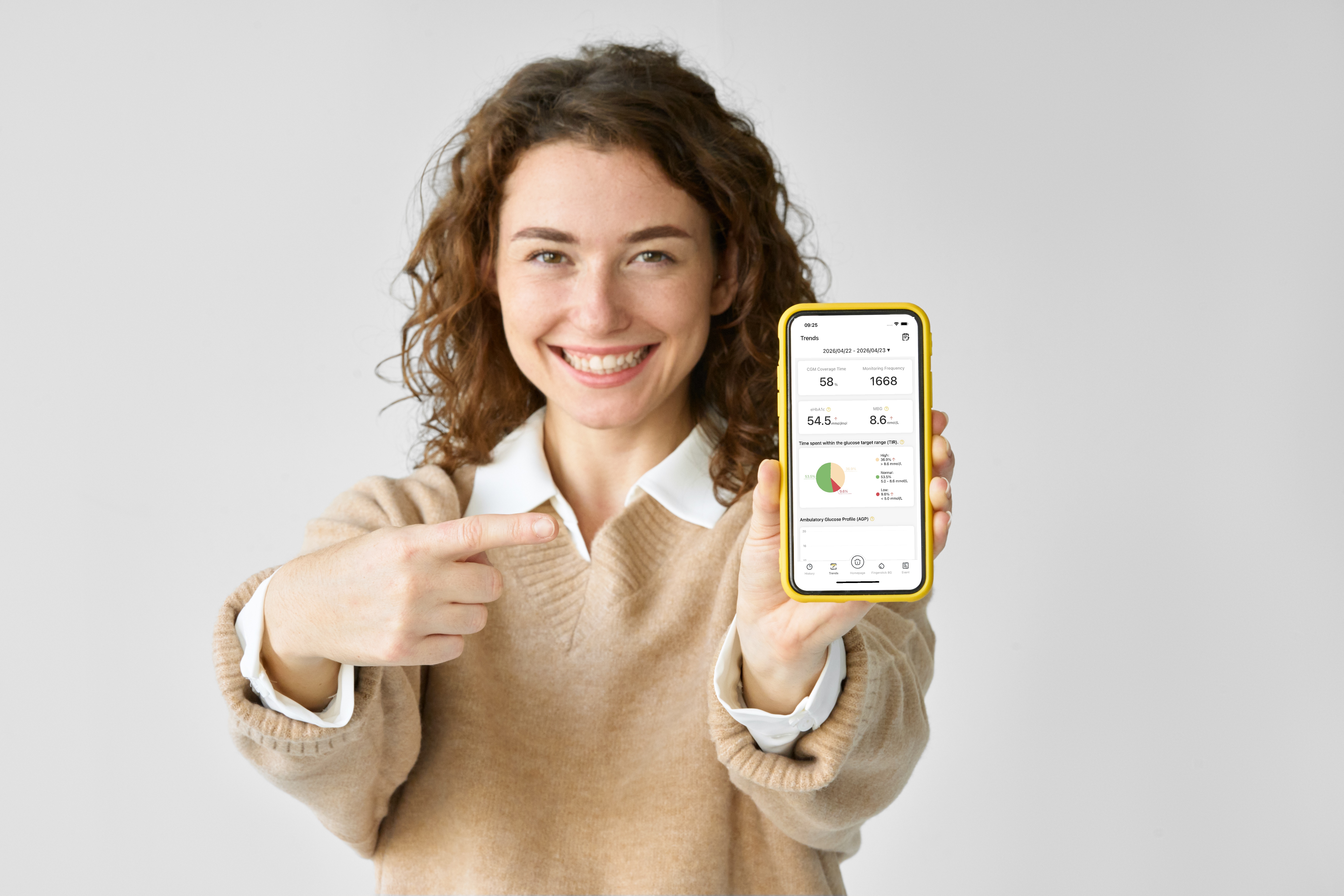 DiaExpert bald man showing phone